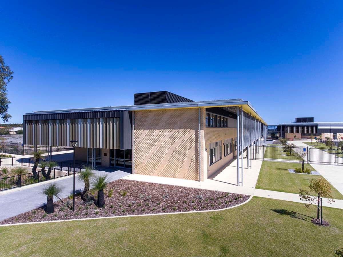 Rhythm and Flow — Integrated brick, glazing and aluminium louvres, Yanchep Secondary College