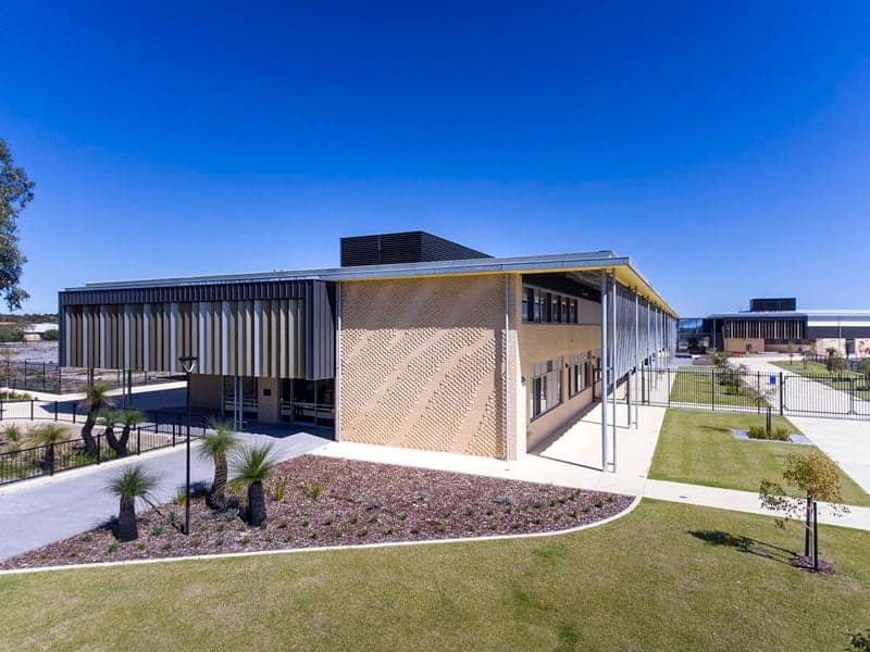 Rhythm and Flow — Integrated brick, glazing and aluminium louvres, Yanchep Secondary College
