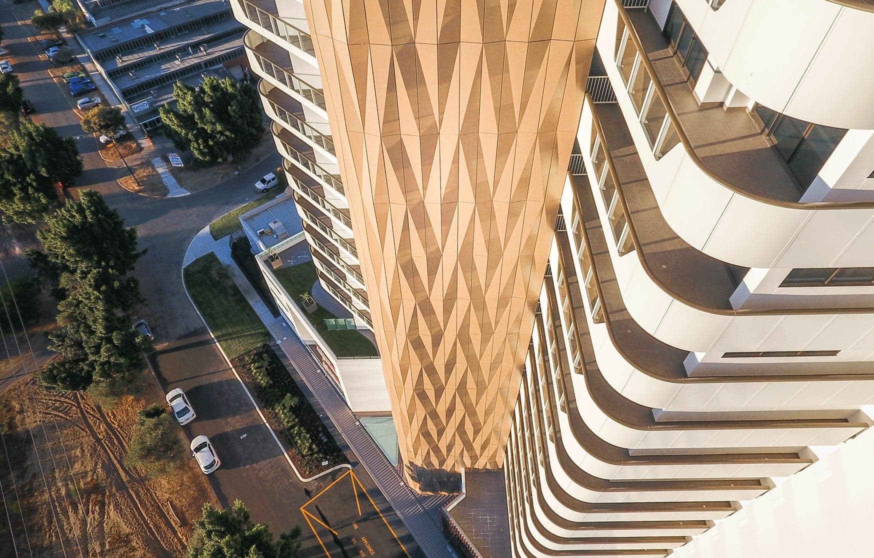 Folding Light — Artwork Facade, The Crest Apartments, Burswood